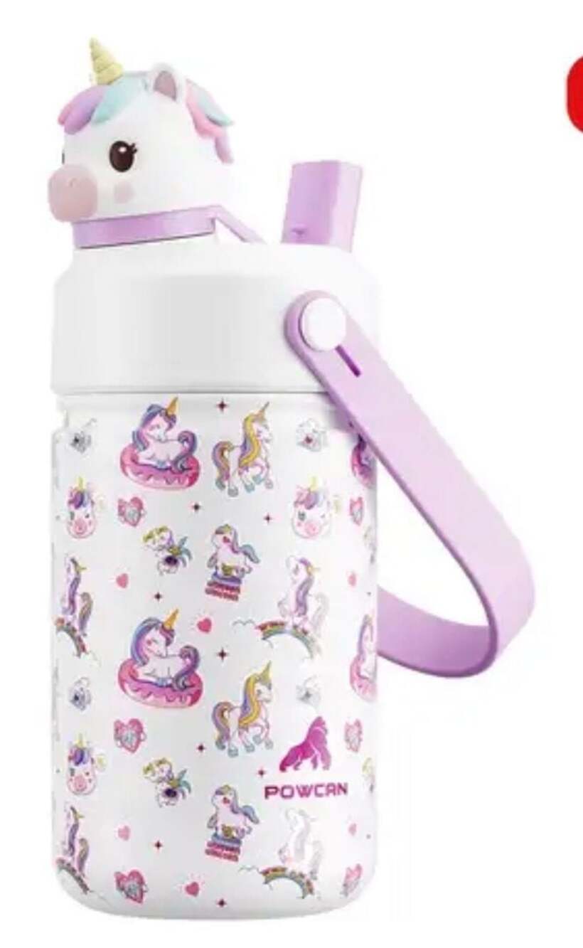 Powcan 12oz Insulated Unicorn Water Bottle with Handle